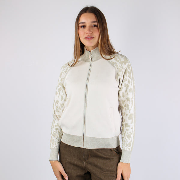 Felpa Zip Inserto Macula Lurex Bianco/gold-2