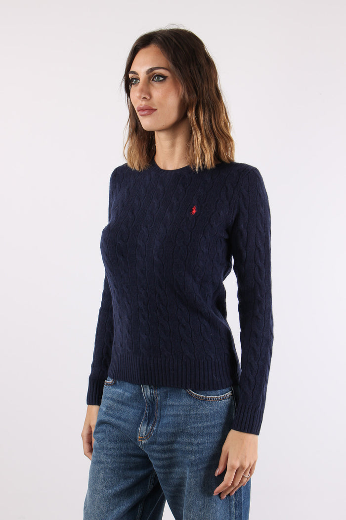 Maglia Girocollo Trecce Misto Lana Hunter Navy-3