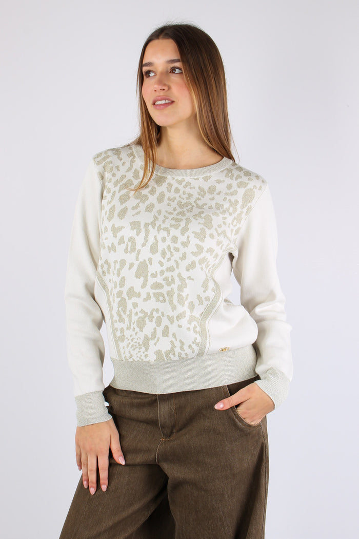 Maglia Inserto Macula Lurex Bianco/gold-3