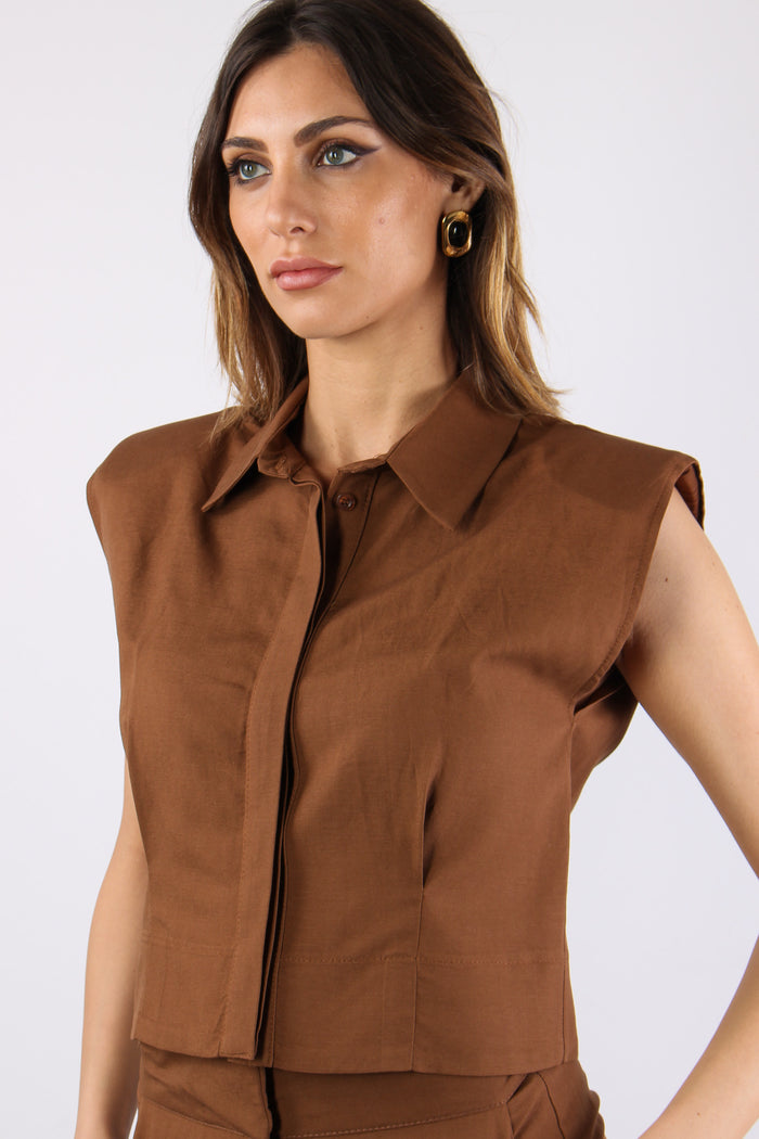 Camicia Smanicata Spalline Terra-8