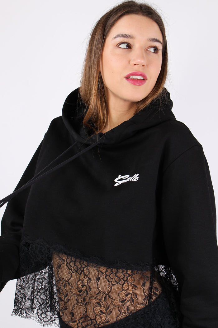 Felpa Cropped Fondo Pizzo Nero-8