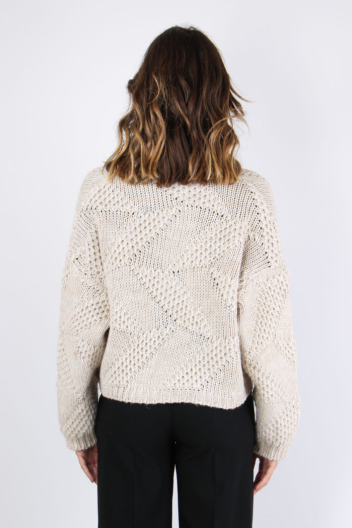 Cardigan Corto Effetto Uncinet Beige-4