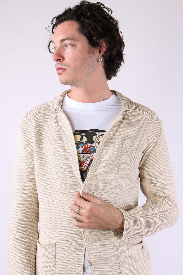 Giacca In Maglia Beige-7