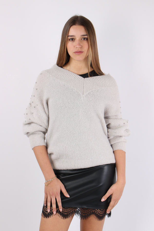 Maglia Scavo V Inserto Strass Ghiaccio-2