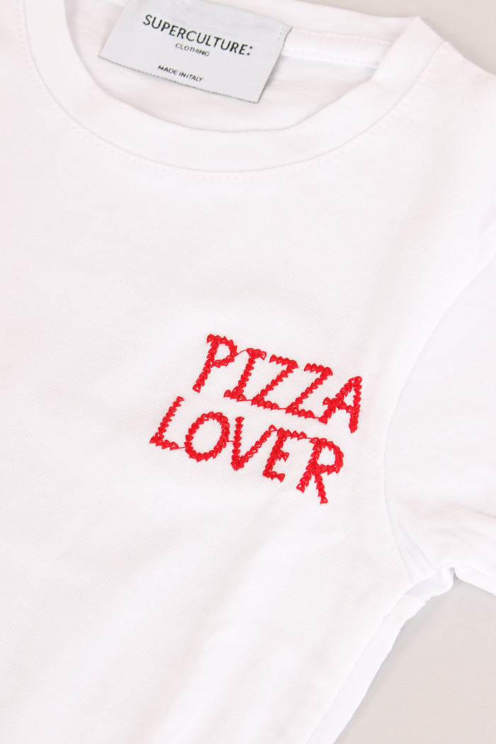 T-shirt Ricamo Pizza Lover White-5