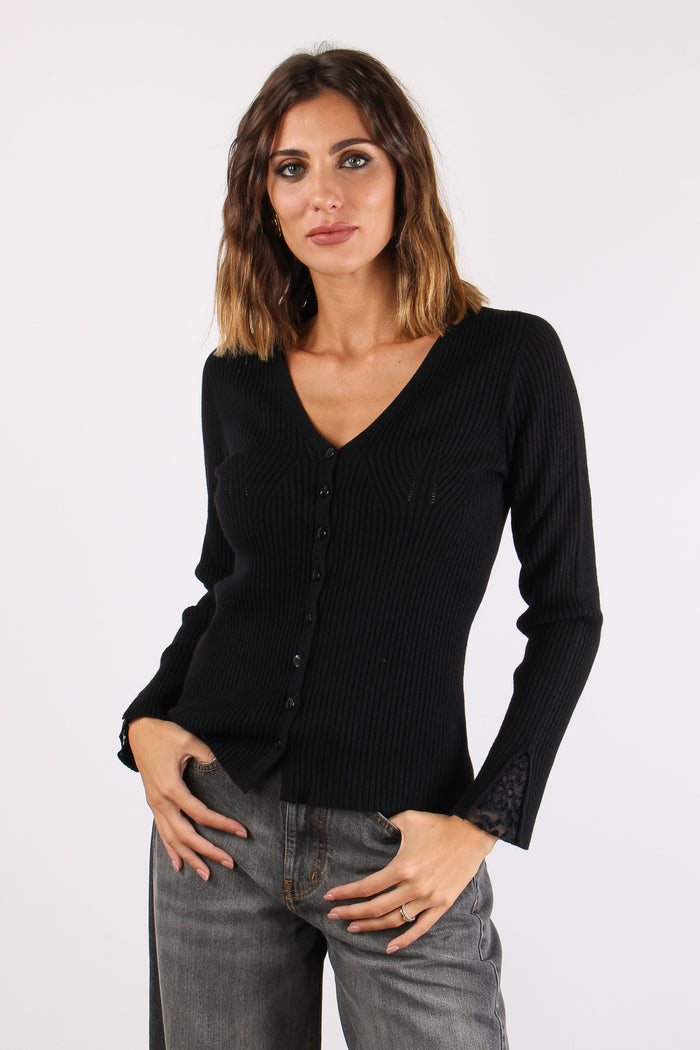Cardigan Costina Pizzo Manica Nero-2