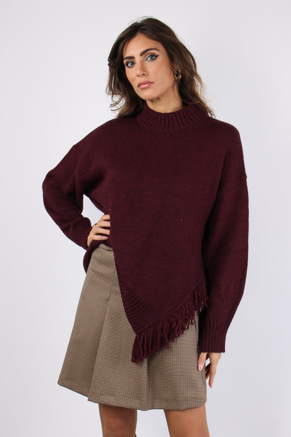Maglia Girocollo Lato Frange Bordeaux-2