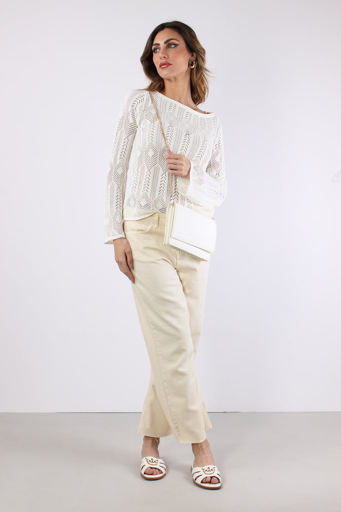 Maglia Macrame Manica Lunga Bianco Lana-2