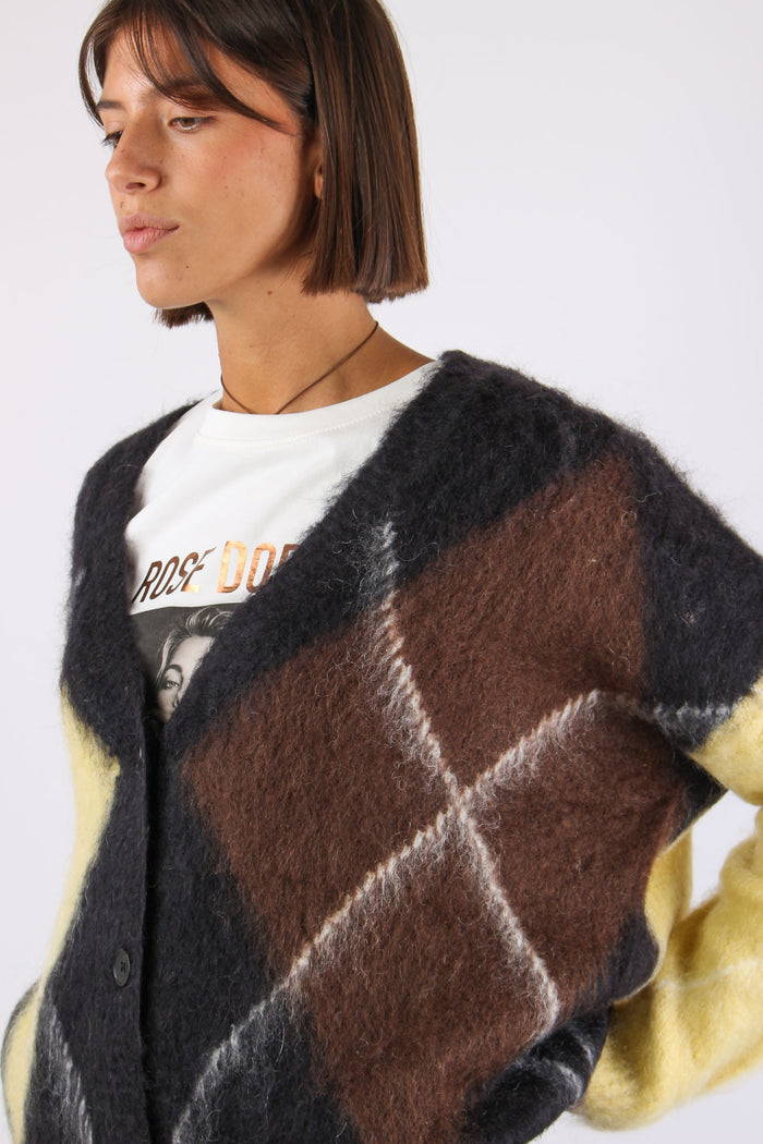 Cardigan Garzato Maxi Rombo Nero/moro/giallo-8