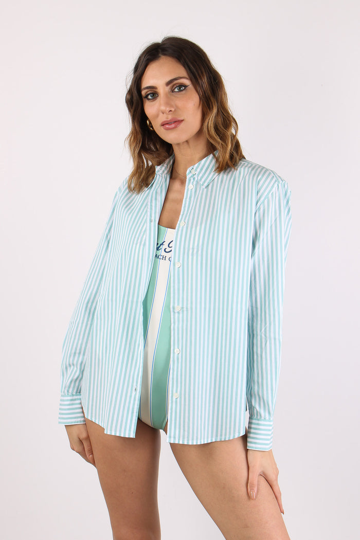 Camicia Slim Riga Ricamo Schiena Bianco/verde-4