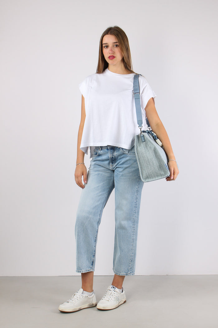 Denim Scritta Perline Denim Chiaro-5