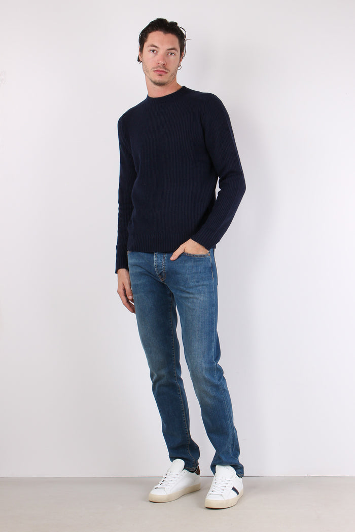 Maglia Giroccolo Misto Lana Poseidon Blue-4