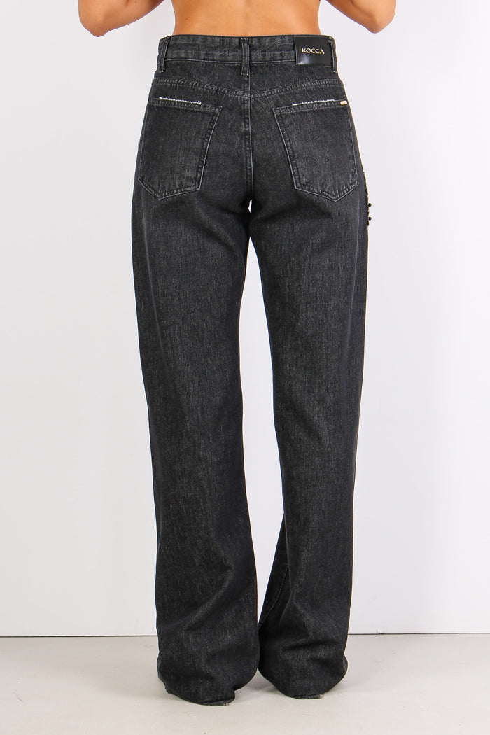 Dewen Denim Applicazione Fiore Nero-5