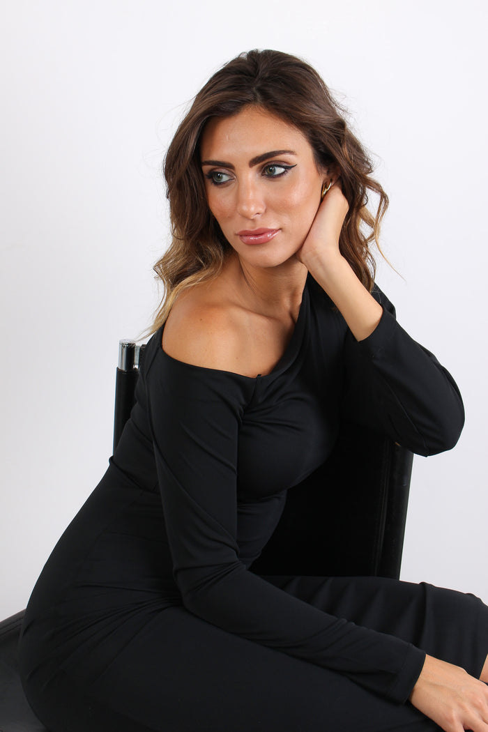 Abito Lungo Asimetrico Nero-7