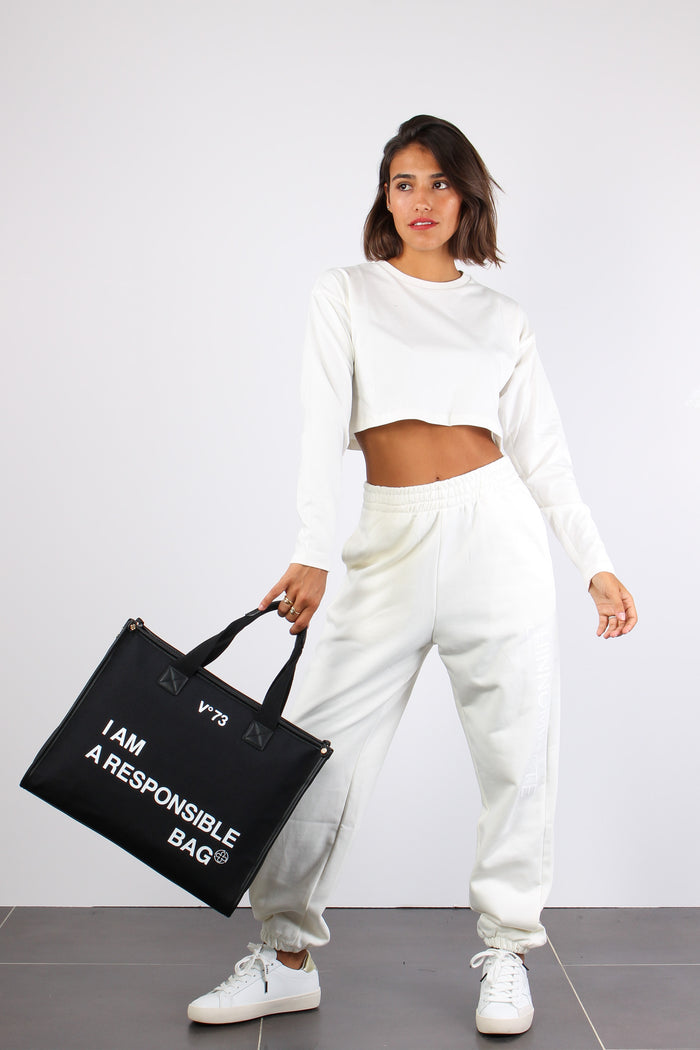 T-shirt Crop Cotone Off White-5