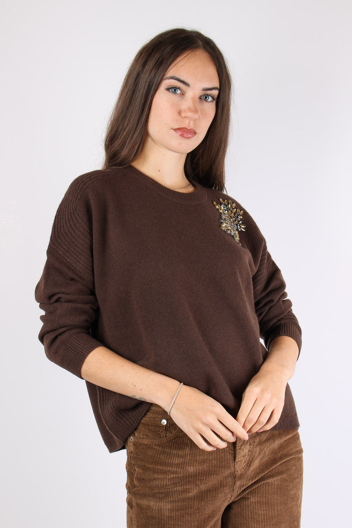 Maglia Girocollo Applicazioni Cioccolato/ricamo-7