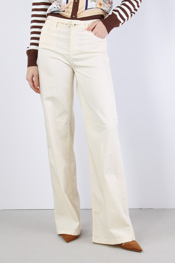Pantalone Palazzo Cotone Panna-2