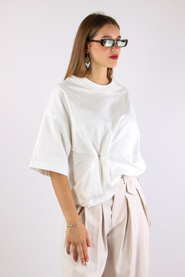 T-shirt Over Ripresa Spilla Panna-7