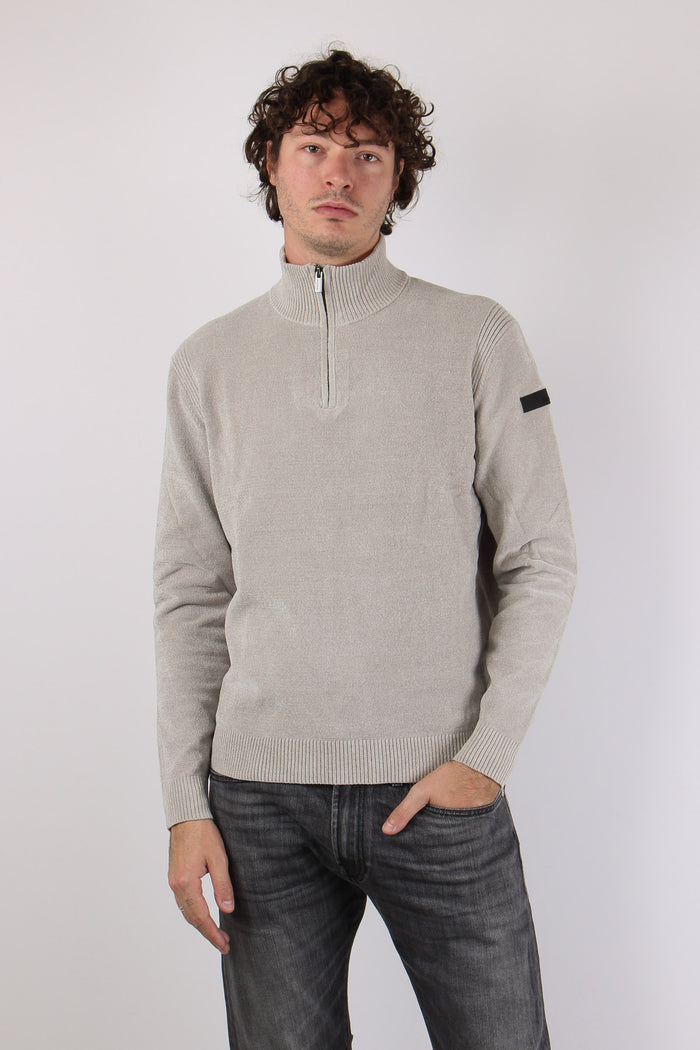 Maglia Mezza Zip Velluto White Sand
