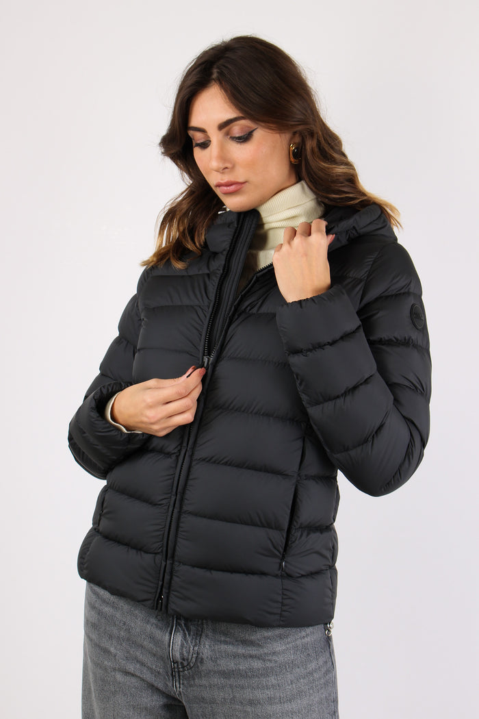Piumino Corto Tessuto Opaco Nero-6