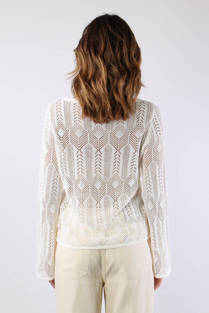 Maglia Macrame Manica Lunga Bianco Lana-4
