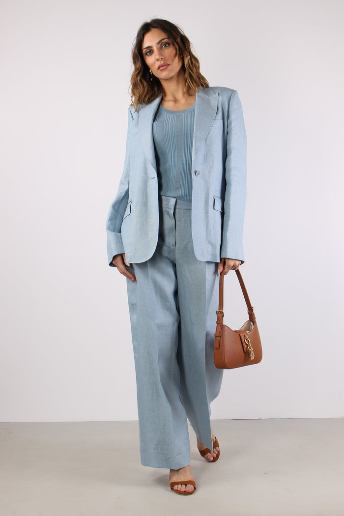 Malizia Pantalone Dritto Lino Azzurro-5