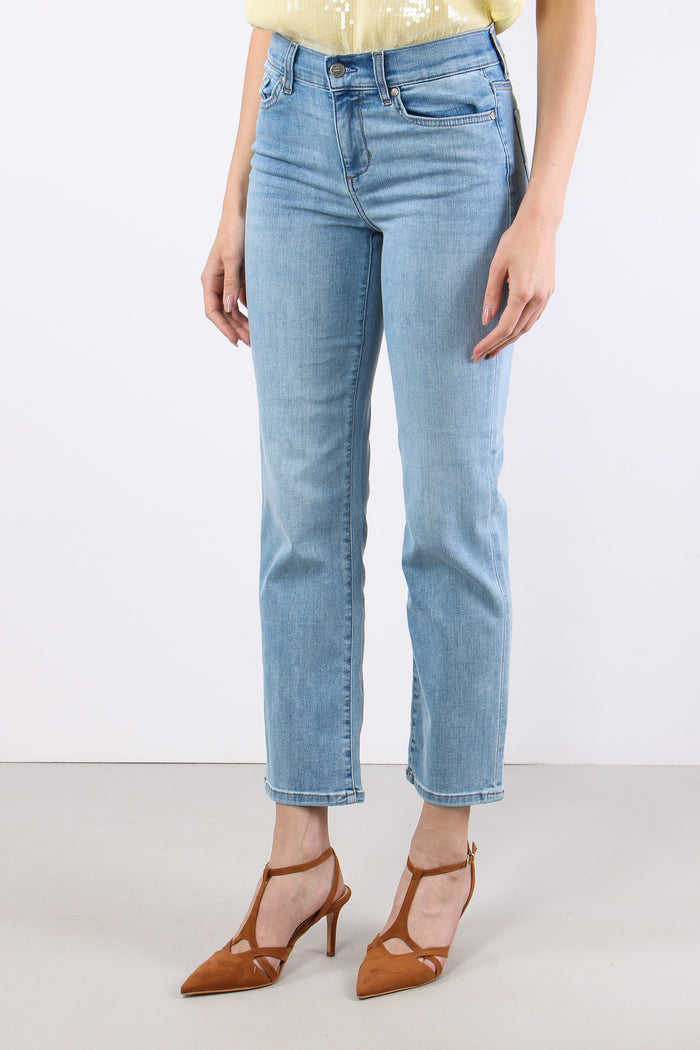 Jeans Slim Tasche Strass Denim Chiaro-4