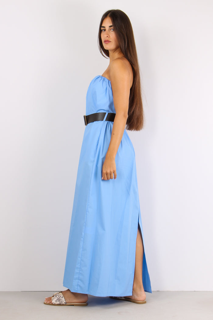 Abito Fascia Cotone Cintura Azzurro-6
