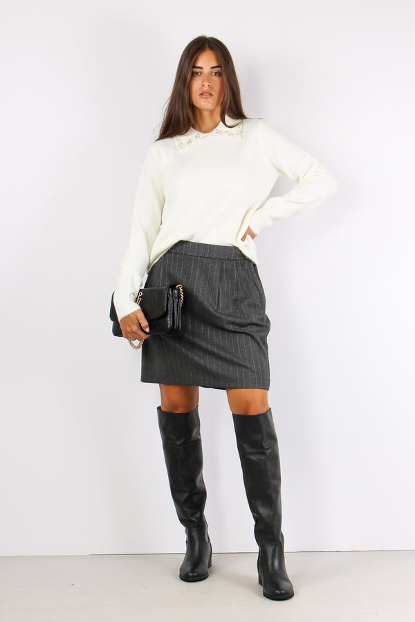 Aralda Maglia Colletto Perle Latte