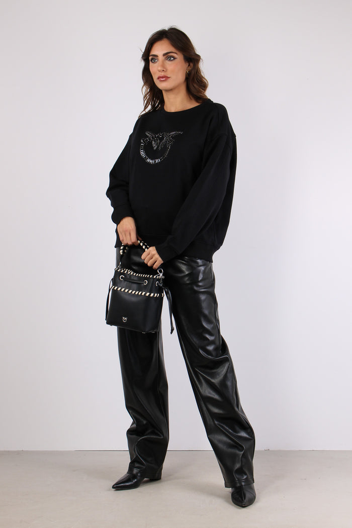 Nelly Felpa Logo Strass Nero Limousine-3