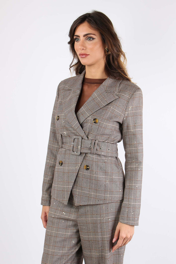 Giacca Cintura Galles Paillett Nocciola/moro-5