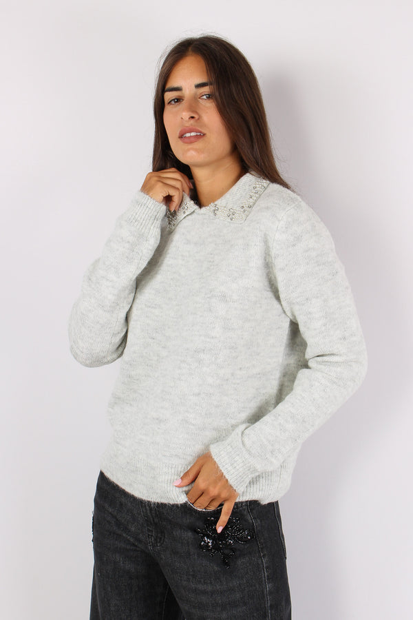 Aralda Maglia Colletto Perle Grigio-2