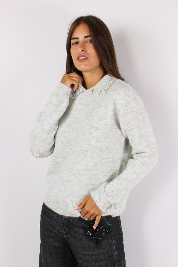 Aralda Maglia Colletto Perle Grigio-2