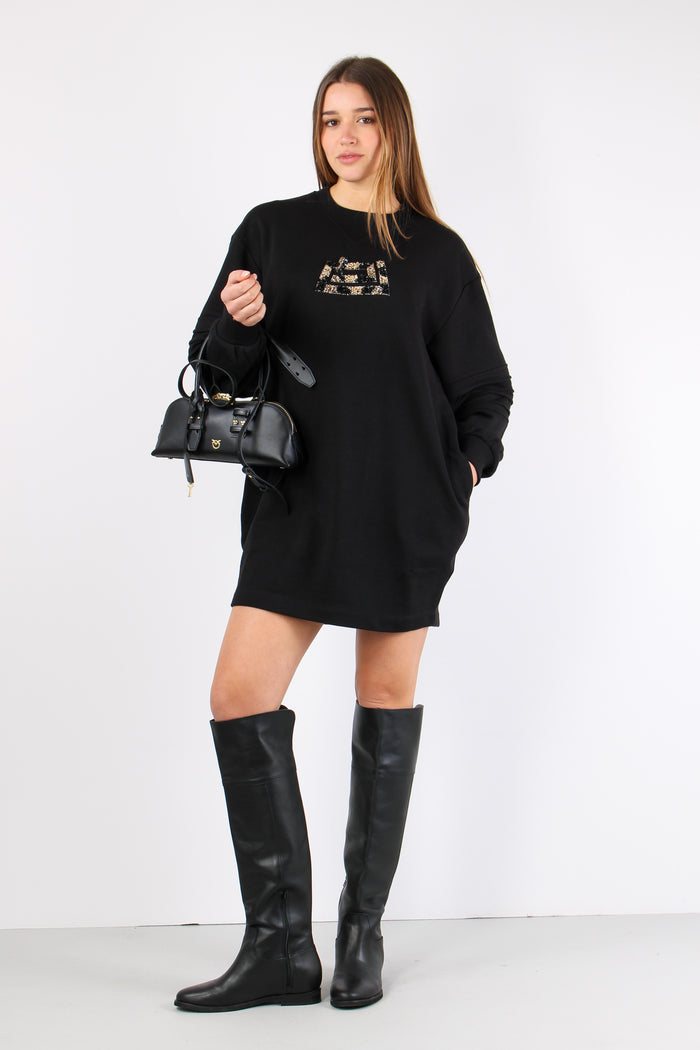 Abito Felpa Logo Strass Black
