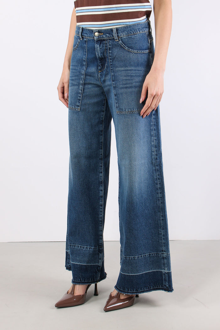 Denim Maxi Tasche Sfrangiato Denim Scuro-4