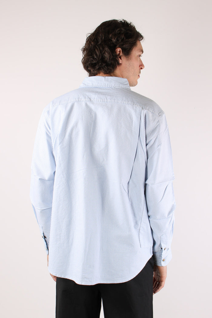 Giacca Camicia Riga Bianco/blu-5