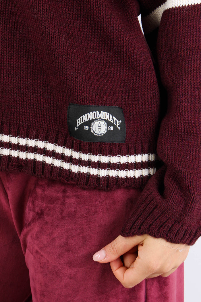 Maglia Lana Scavo V Righe Bordeaux-7