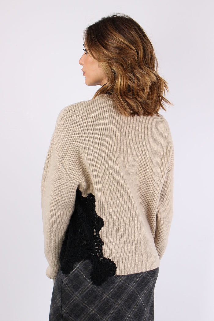 Piemonte Maglia Inserto Pizzo Beige-4