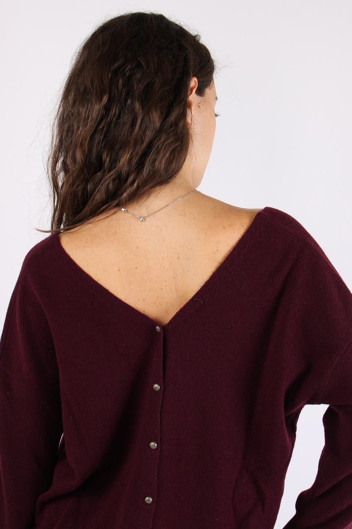 Maglia Scollo V Bottoni Schiena Bordeaux-8
