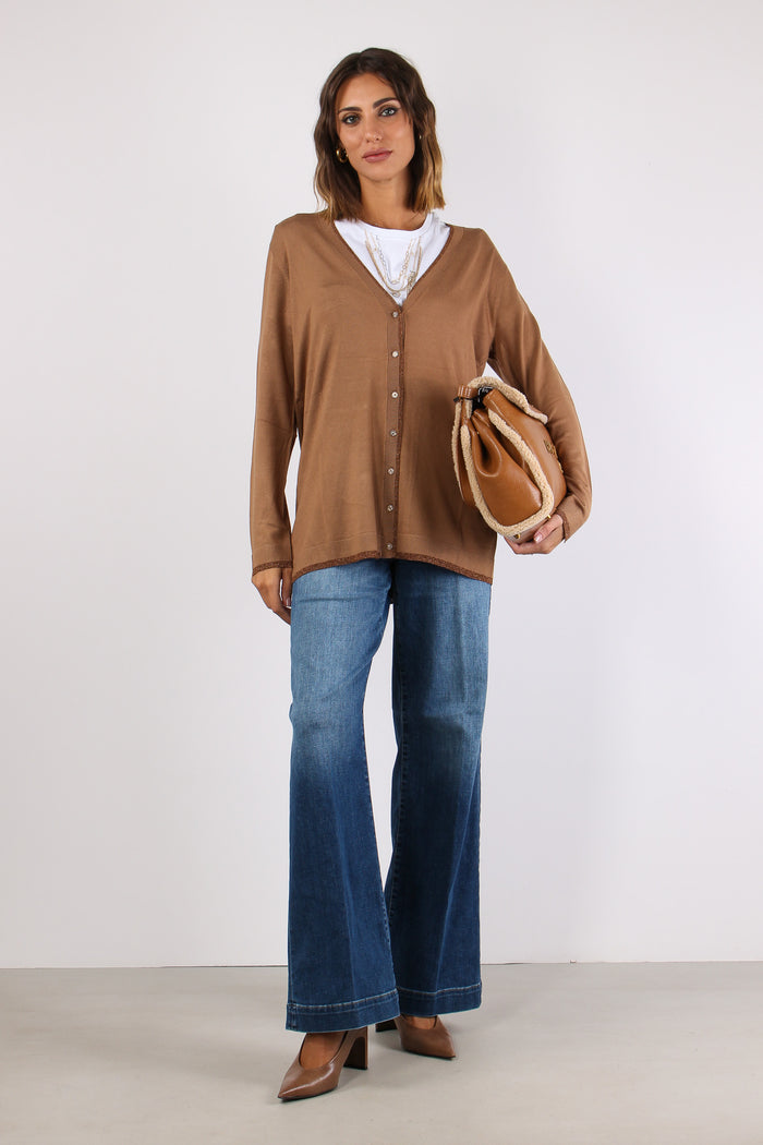 Cardigan Lungo Viscosa Lurex Cocoa Cream-5