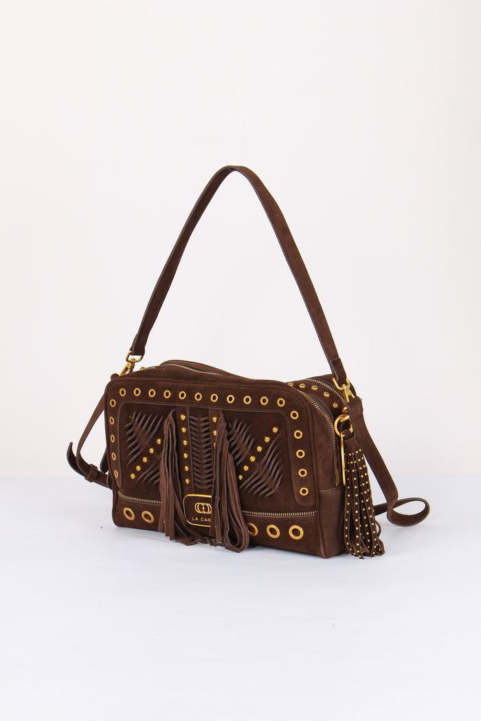 Bauletto Camoscio Frange Dark Brown-2