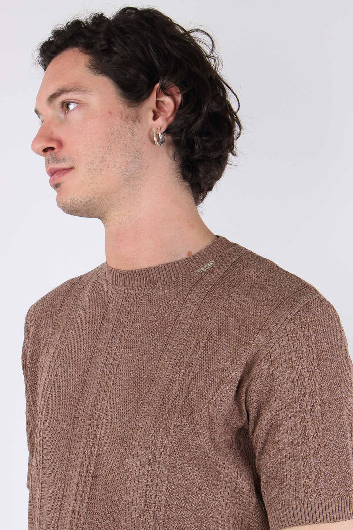 T-shirt Cotone Lavorato Tabacco-8