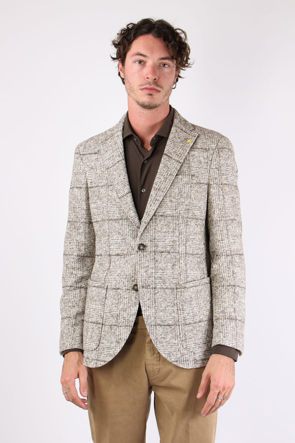 Giacca Lana Maxi Qaudri Panna/grigio-2