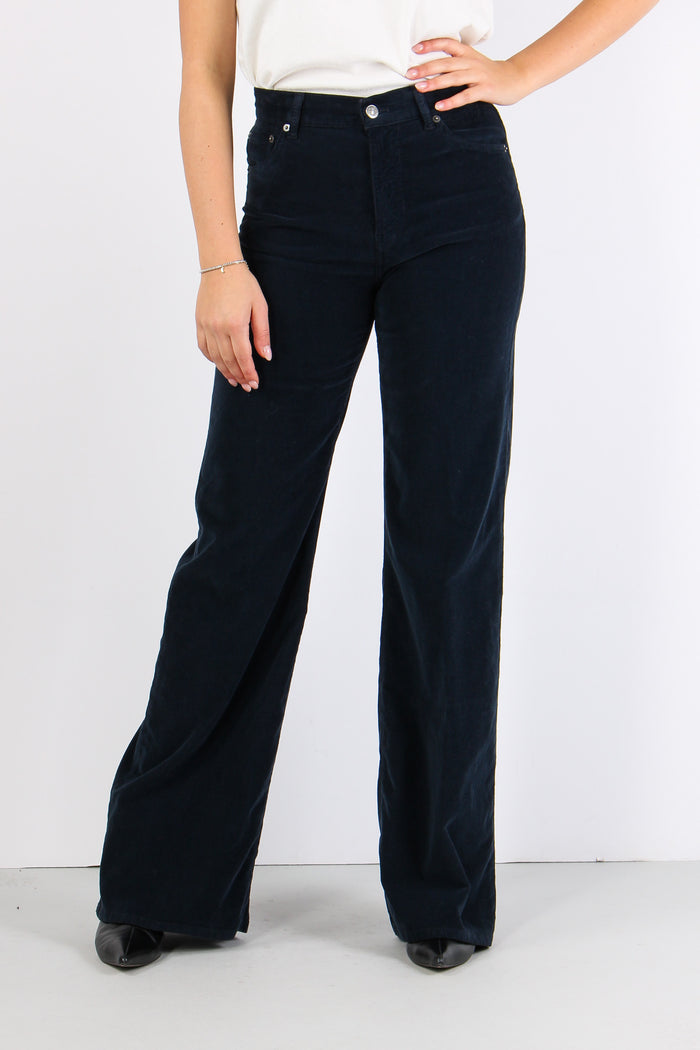 Amber Pantalone Palazzo Vellut Blu Scuro-2