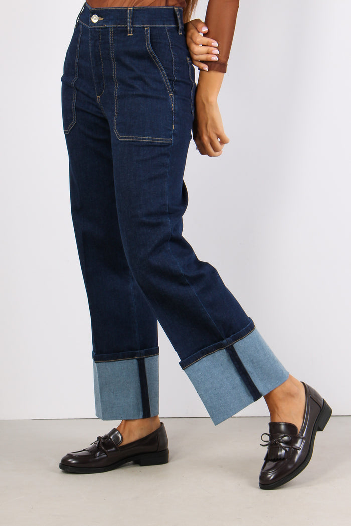 Denim Cropped Risvolto Denim Scuro-3