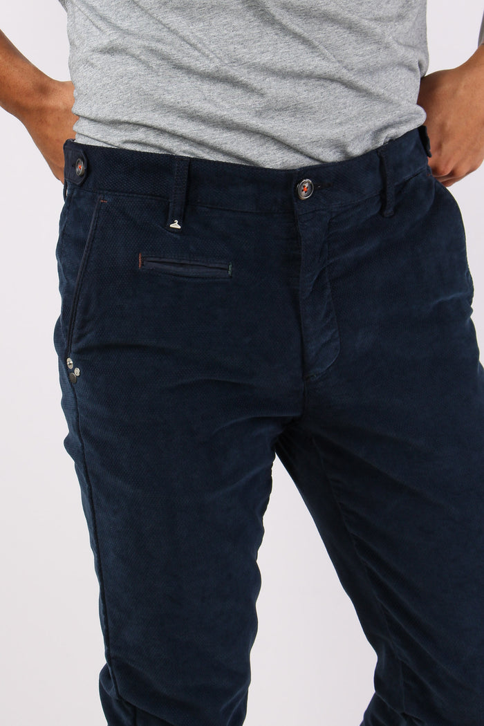 Pantalone Chino Velluto Liscio Blu-8