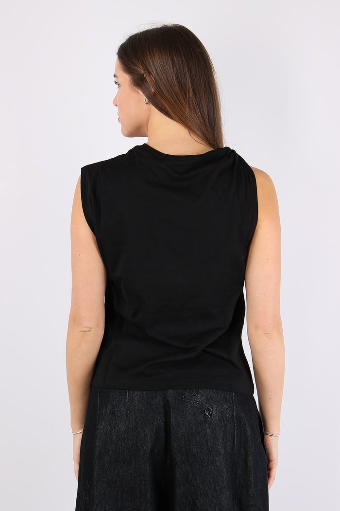 T-shirt Asimmetrica Logo Stras Nero-4