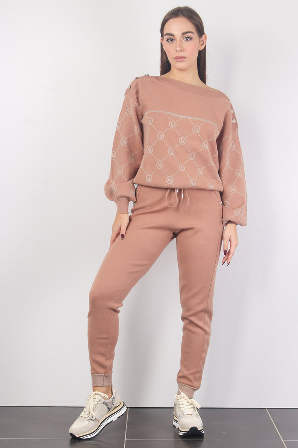 Pantalone In Maglia Polsino Pink Sand