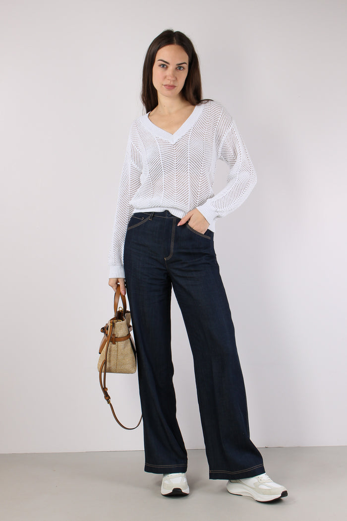 Maglia Scavo V Traforata Bianco-6