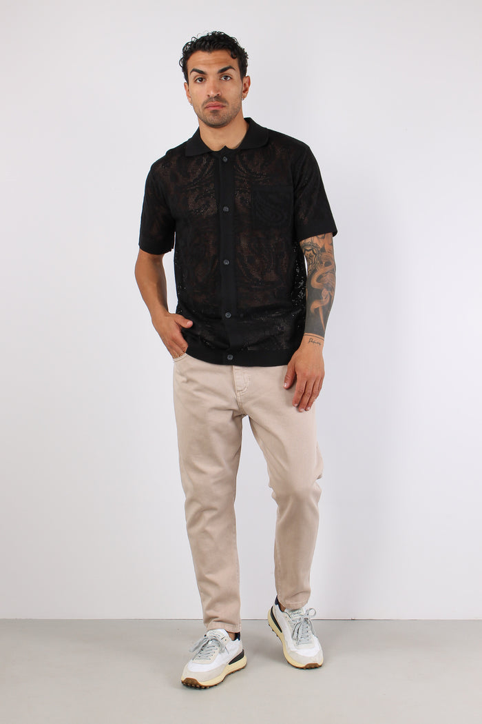Camicia Manica Corta Lavorata Nero